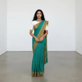 Narayanpet Handloom Cotton Saree in Teal Green with Chikki Paras Border
