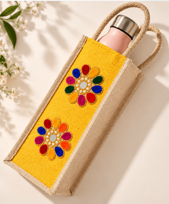 Handmade Jute Water Bottle Bag for Travel and Everyday Use view 2