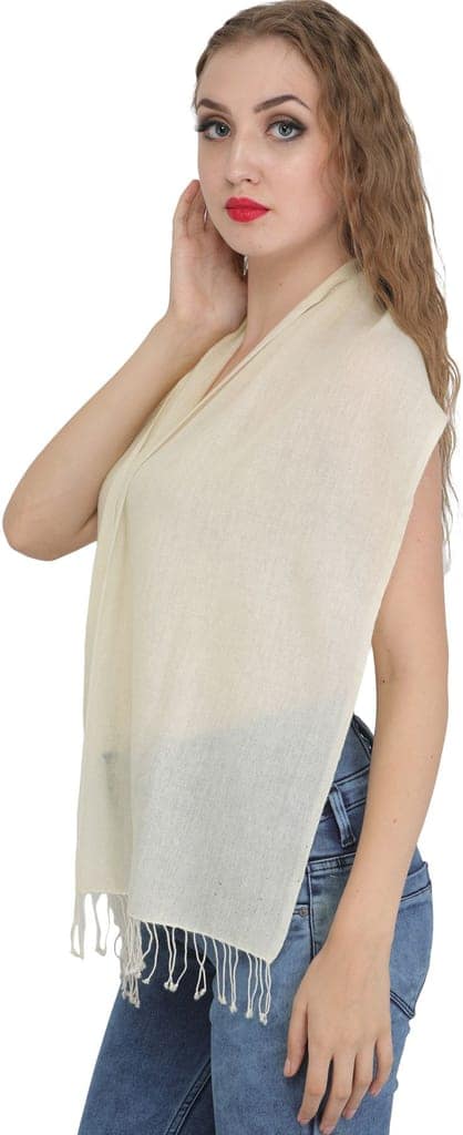 Ivory Scarf from Nepal with Woven Stripes view 2