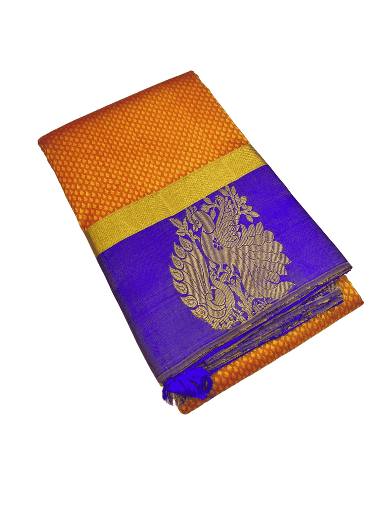Rust Orange with Blue Color Self Body Saree Has Unstitched Blouse view 2