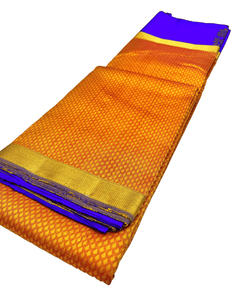 Rust Orange with Blue Color Self Body Saree Has Unstitched Blouse view 3
