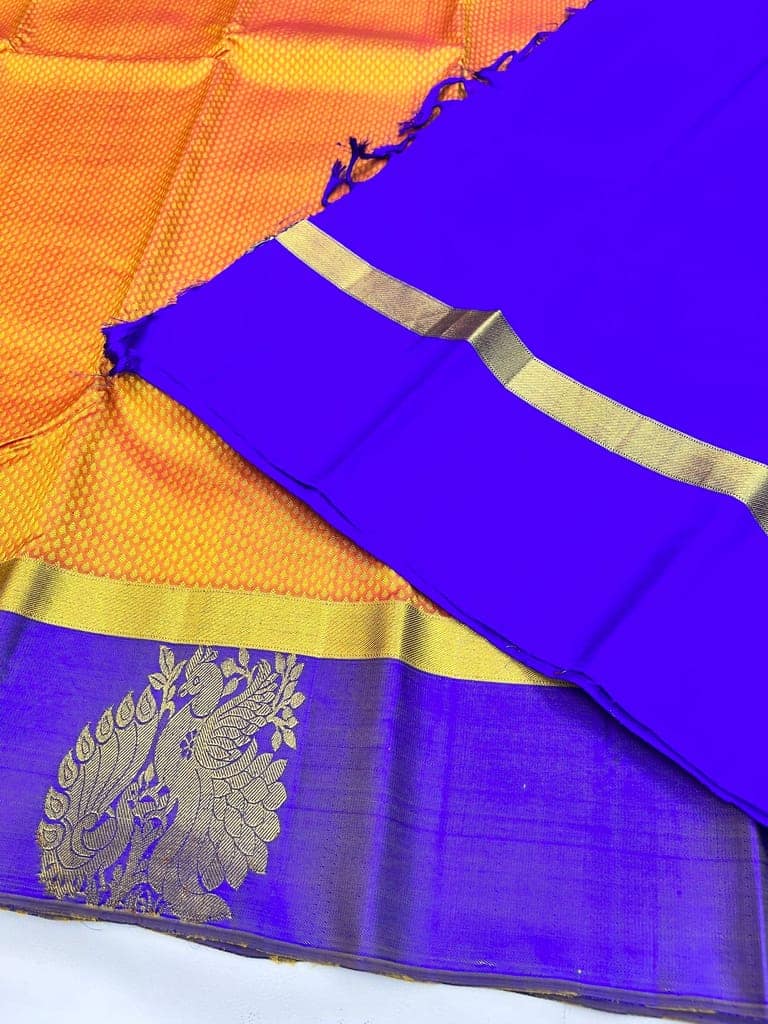 Rust Orange with Blue Color Self Body Saree Has Unstitched Blouse view 4
