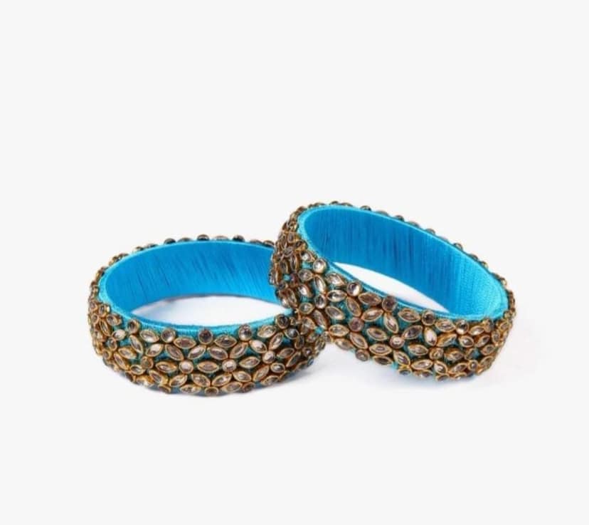 Blue Silk Thread Bangle With Stone Work view 2