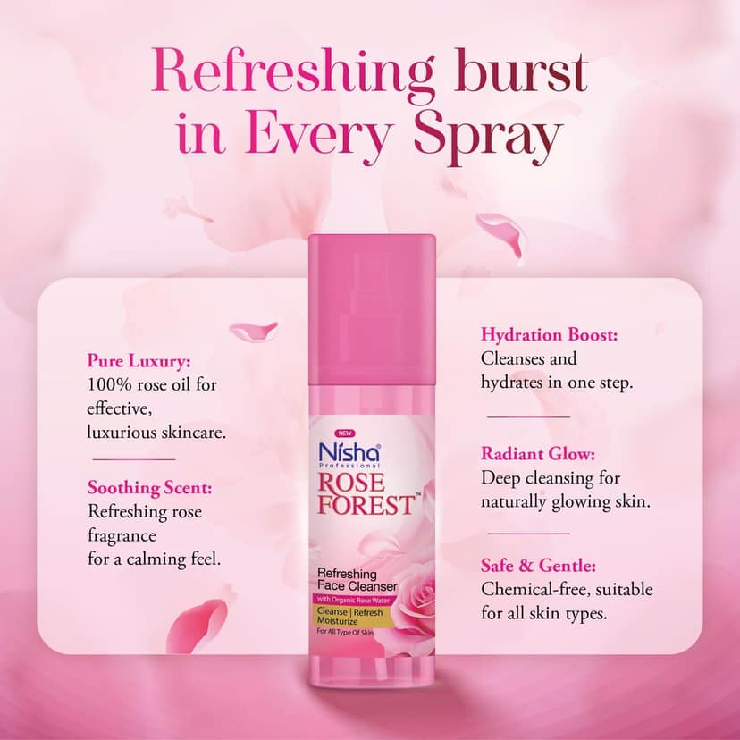 Nisha Refreshing Face Cleanser with Organic Rose Water for All Skin Types - 120ml view 4