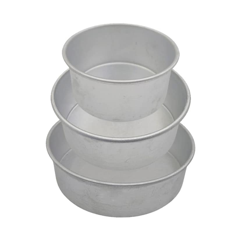 Aluminium Baking Round Cake Pan For Microwave Oven For Cake & Pizza (Silver, Set of 3 Pieces)