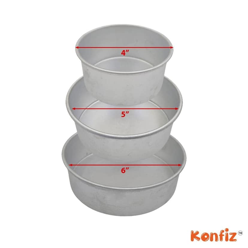 Aluminium Baking Round Cake Pan For Microwave Oven For Cake & Pizza (Silver, Set of 3 Pieces) view 2