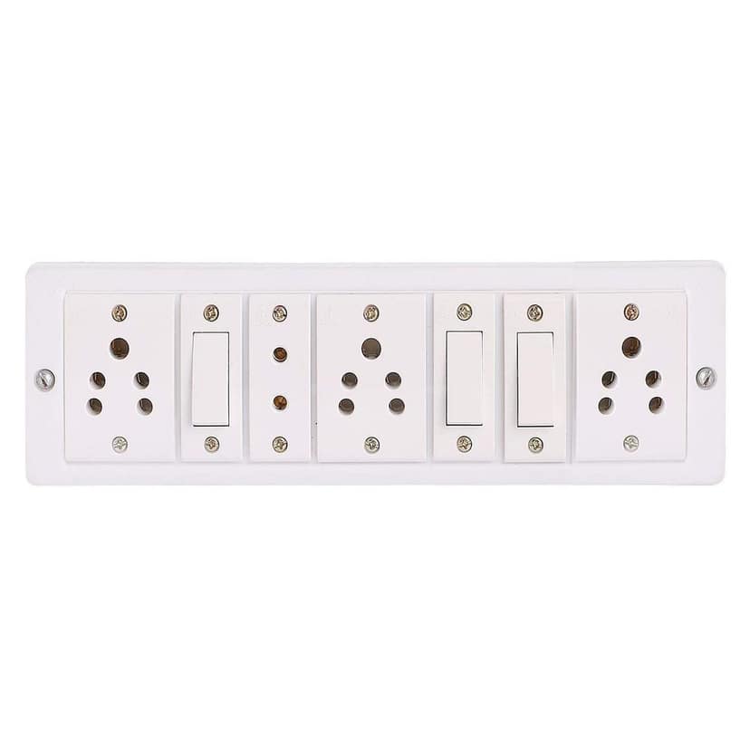 INDRICO Spike Guard 2 M Fitted with Anchor Switches (3 Switches+3 Socket+ 1 Two Pin) (White)