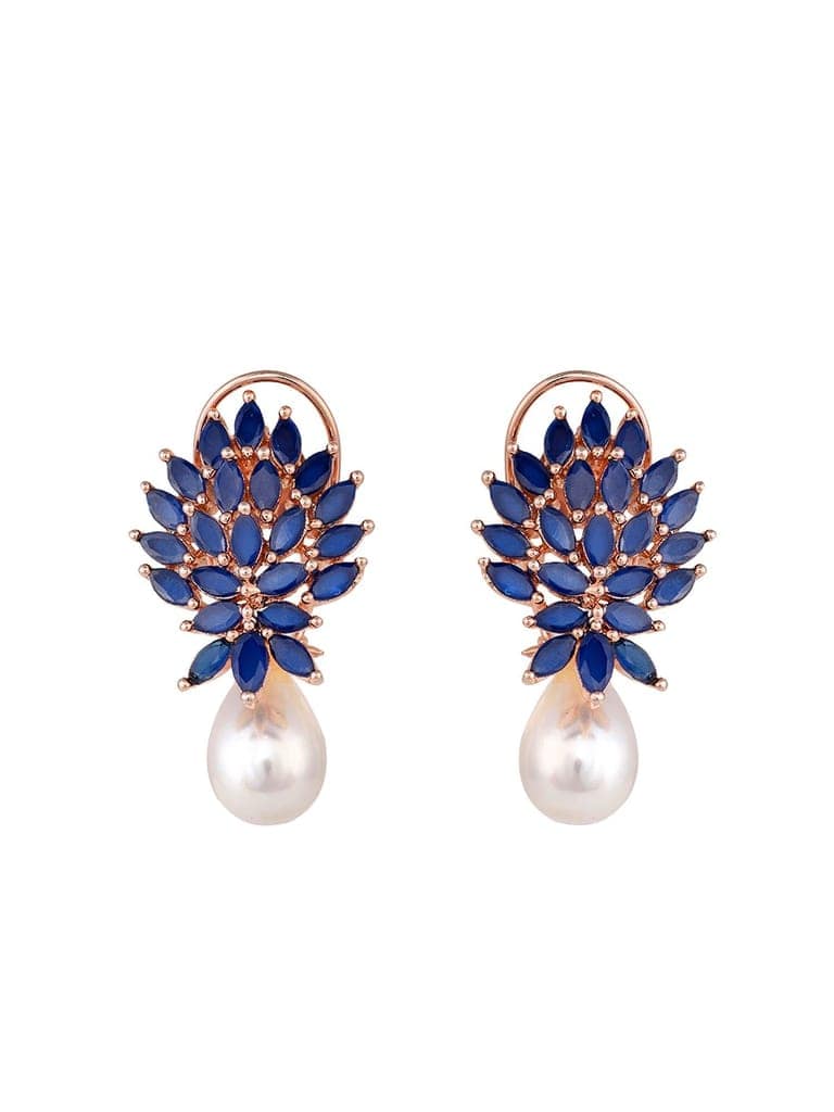 Rose Gold Plated Luxurious Blue AD studded Pearl Drop Earring view 4