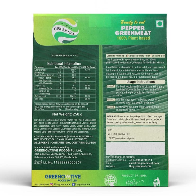 Pepper Greenmeat | Plant based & Vegetarian Meat Substitute | Ready to Eat | 250g view 3