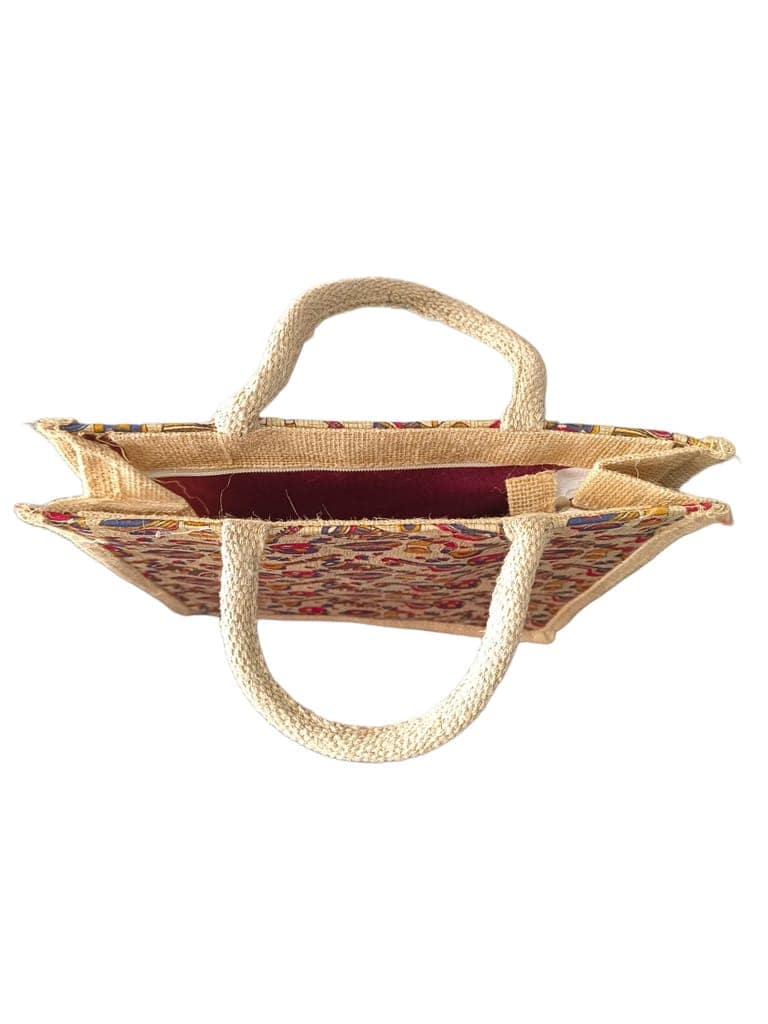 Eco-friendly and Reusable Jute Tote Bag with Colorful Indian Musical Instruments Design view 3