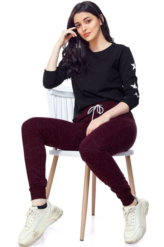 ZEYO Women's Joggers Printed Black Regular Fit Track Pant 5373 view 5