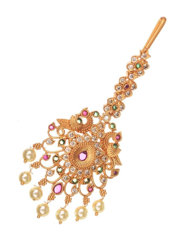 Gold Plated Multi AD Studded Maang Tikka view 3