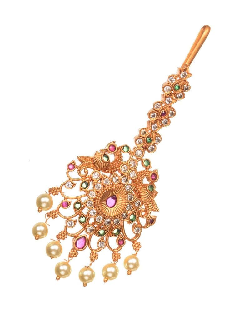 Gold Plated Multi AD Studded Maang Tikka view 4