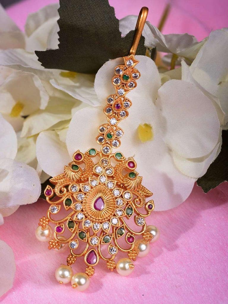 Gold Plated Multi AD Studded Maang Tikka view 7