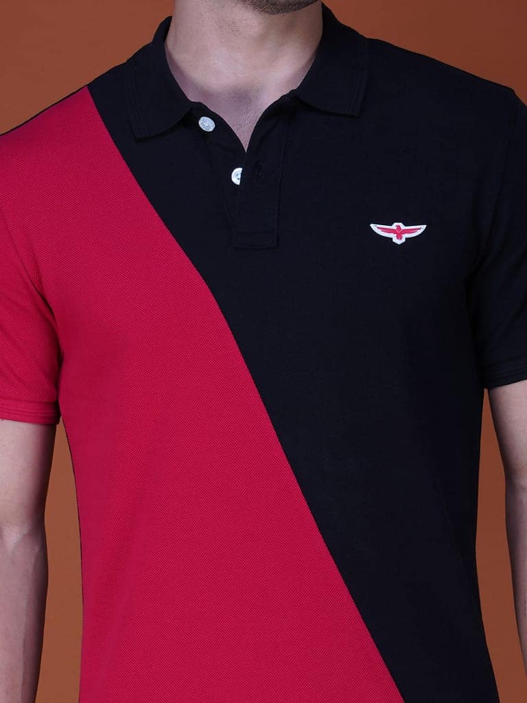 Men’s Premium Cotton Color Block Polo T-shirt Red/Black view 4