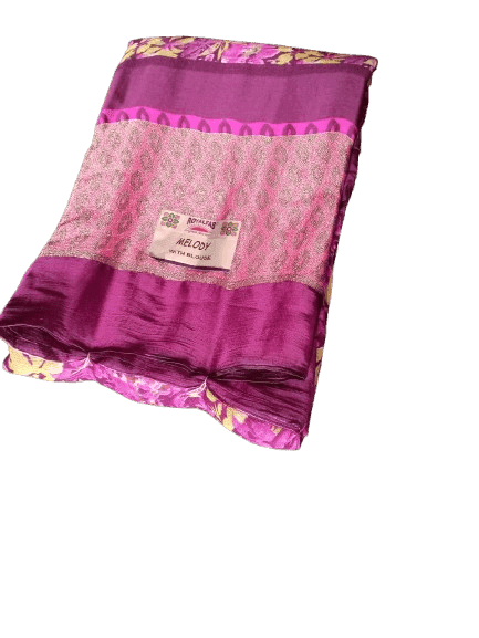 Magenta and Yellow Floral Georgette Saree view 2