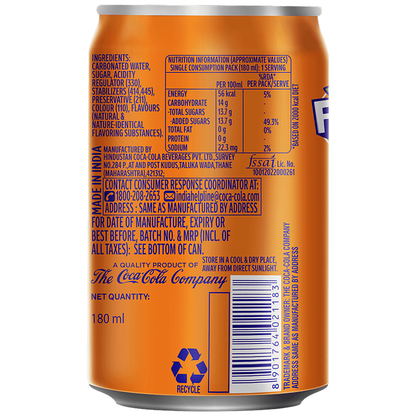 Fanta - Soft Drink, Refreshing, Orange Flavour, 180 Ml Can view 2