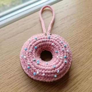 Handcrafted Crocheted Donut Ornament Charm / Hanging Bag Charm