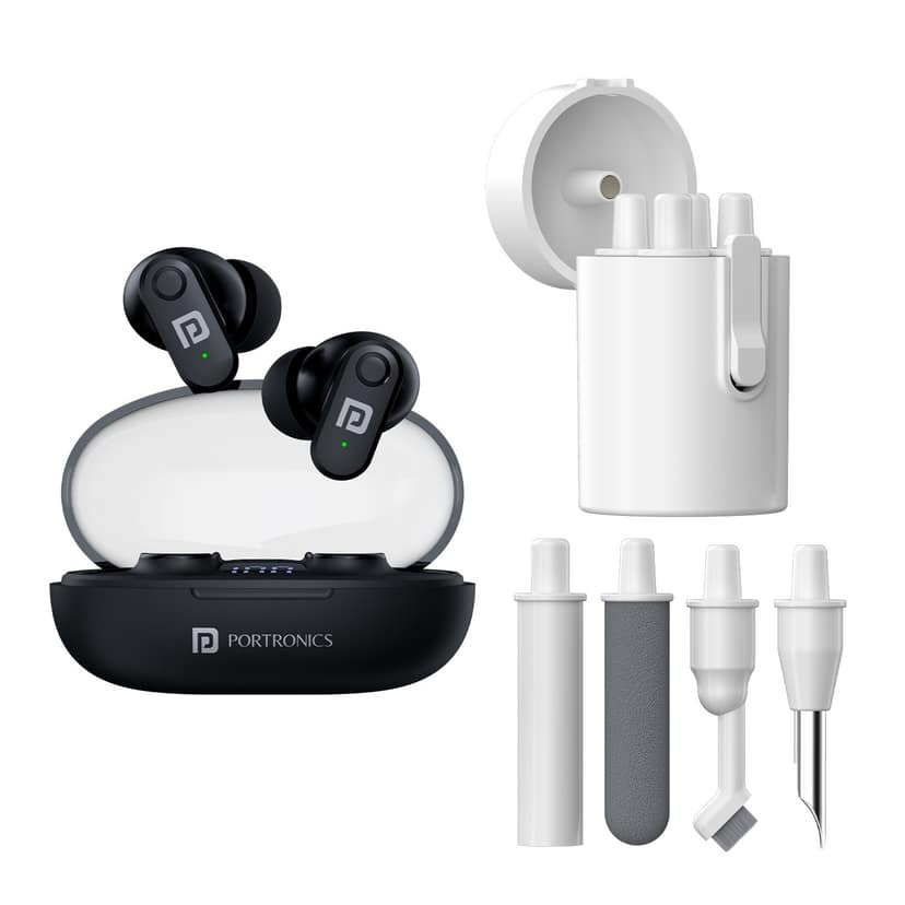 Portronics Twins S16 & Clean U 24 Hour Playtime, LED Display, Low Latency, Type C Fast Charging