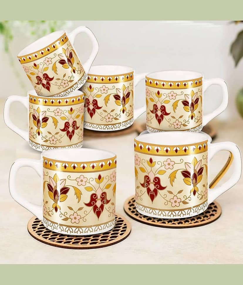 Hala Moondust Printed Ceramic Tea Cup 150 ml ( Pack of 6 )