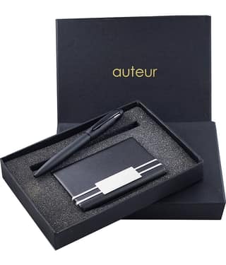 auteur Gift Set,A Ball Pen, A Premium RFID Safe Card Wallet, In Black Color Metal Pen & PU Leather Body ATM/Debit/Credit/Visiting Card Holder, Excellent Corporate Gift Set Packed in an Attractive Box.