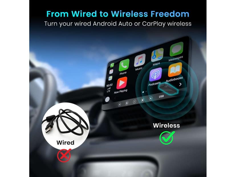 Portronics Tune For Android Auto & Apple CarPlay, Wireless Connectivity, Compact Size, Retains Original Controls view 2