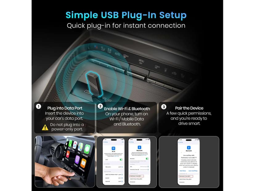 Portronics Tune For Android Auto & Apple CarPlay, Wireless Connectivity, Compact Size, Retains Original Controls view 3
