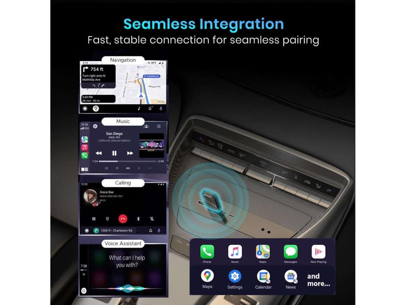 Portronics Tune For Android Auto & Apple CarPlay, Wireless Connectivity, Compact Size, Retains Original Controls view 4