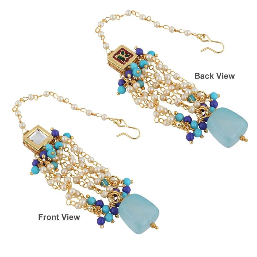 LUCKY JEWELLERY Back Meenakari 18k Gold Plated White Color Tika Earring Combo Uncut Big Faux Kundan Choker Necklace set view 6