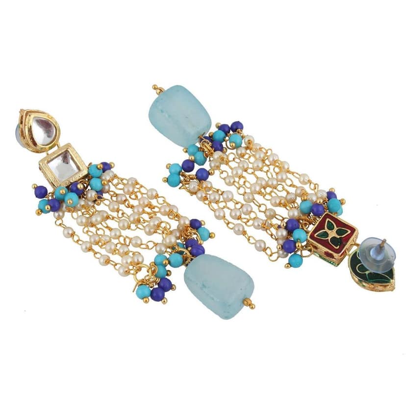 LUCKY JEWELLERY Back Meenakari 18k Gold Plated White Color Tika Earring Combo Uncut Big Faux Kundan Choker Necklace set view 7