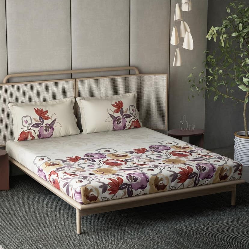DDECOR - Esteem Collection 100% Cotton Floral Pattern 210TC Super King |274 CM X 274 CM| with 2 Pillow Covers - Red