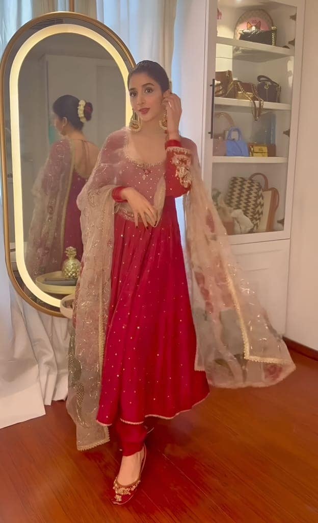 Red Ready to wear indian salwar kameez Dupatta for women anarkali cotton designer pakistani dresses Festival 3 piece view 3