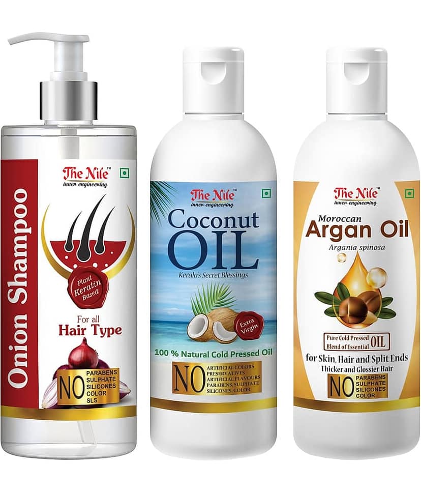 The Nile Red Onion Shampoo 200 ML + Coconut 100 ML + Argan Oil 100 ML Shampoo 400 mL Pack of 3