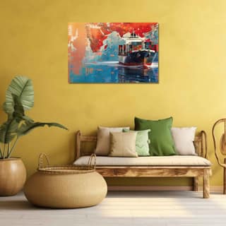 LARGE CONTAINER SHIP WALLART 24in X 16in WITH BLACK FRAME