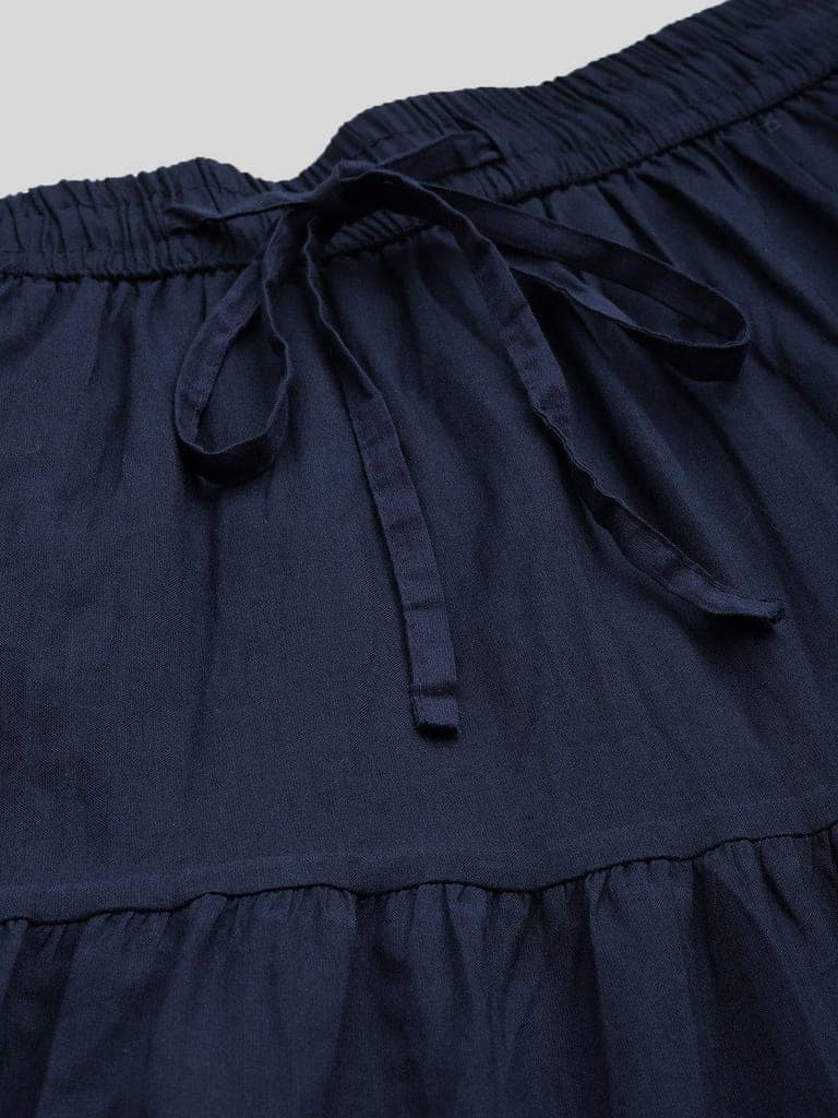 Women Navy Blue Solid Tiered Cotton Gotta Patti Maxi Skirt view 5
