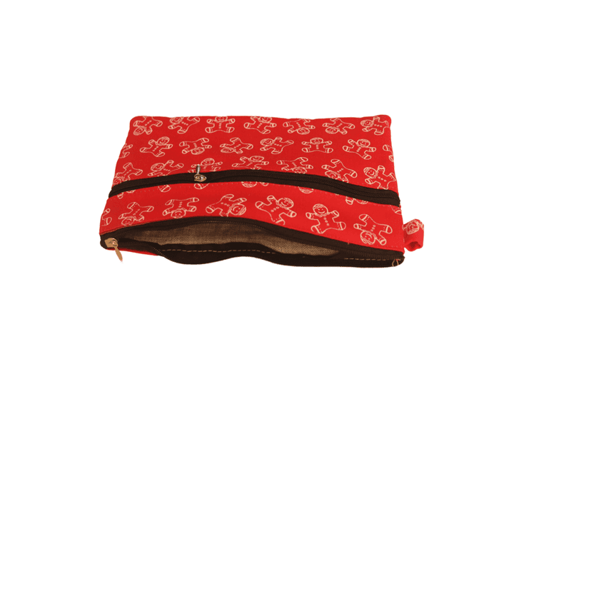 Red and White Gingerbread Man Themed Pencil Case with Two Compartments view 2