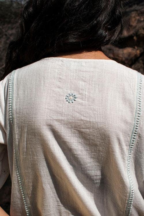 Avani Chikankari Off White Pure Cotton V Neck Dress view 4