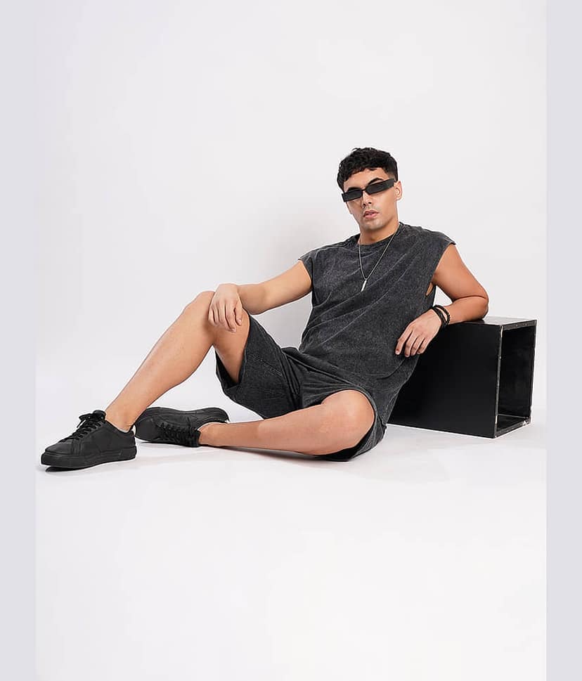 Bene Kleed Men Cotton Oversized Fit Solid T-Shirt ( Black ) view 7