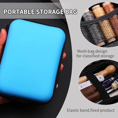 Leather Sewing Kit, Leather Stitching Kit with Sewing Awl, Needles, Waxed Thread, Upholstery Repair Kit, Heavy Duty Sewing Tools for Hand Stitching Car Seats, Sofa, Carpets, Shoes, DIY Craft view 3