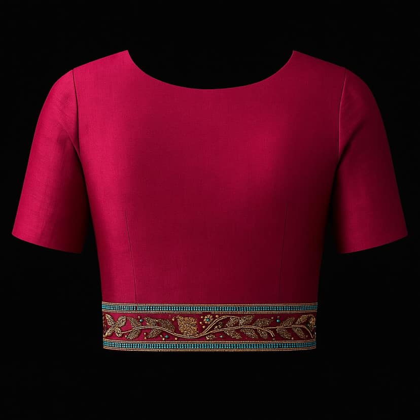 Women's Fuchsia Embroidered Poly Silk Blouse with Butterfly Motif view 2