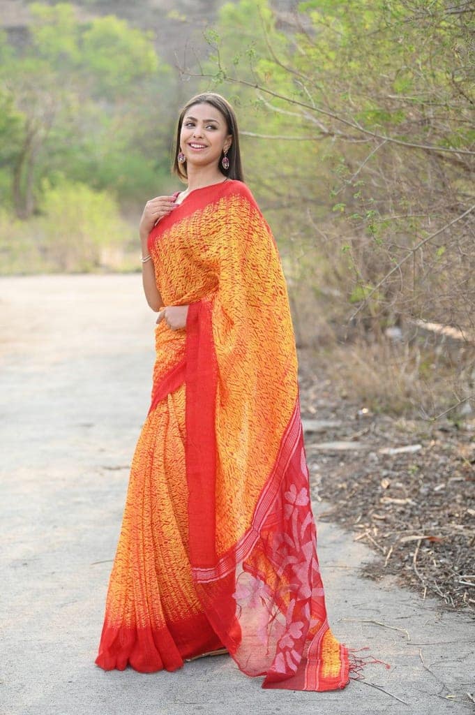 Pure Matka Silk Handloom Jamdhani with Shibori Tie & Dye (with Silk Mark) ~ yellow