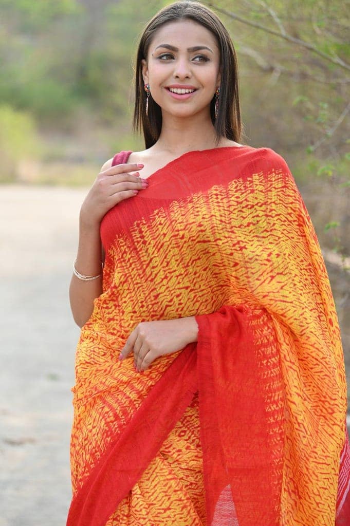 Pure Matka Silk Handloom Jamdhani with Shibori Tie & Dye (with Silk Mark) ~ yellow view 4