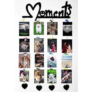 Khush Its Amazing Wood Moments With Heart Hanging Photo Display, DIY Picture Photo Frame Collage Set Includes Multi colour Clips (Moments With Heart)