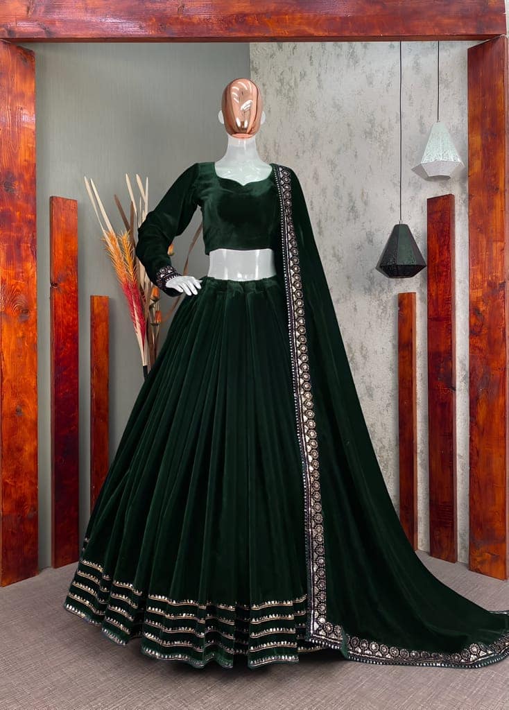 Black Green Lehenga Choli Readymade Stitched For Wedding Women Party Skirt Ready To Wear view 4