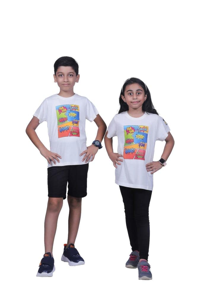 KUCHU Unisex T-Shirt | Boom Bang Print | 8–9 Years | Cotton Modal Fabric | Soft Feel | Breathable | Digitally Printed | Vibrant Colour White view 3