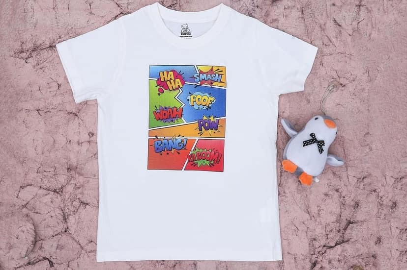 KUCHU Unisex T-Shirt | Boom Bang Print | 8–9 Years | Cotton Modal Fabric | Soft Feel | Breathable | Digitally Printed | Vibrant Colour White view 5