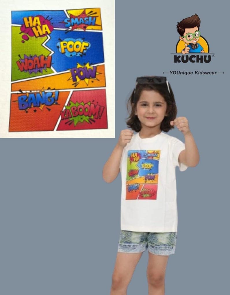 KUCHU Unisex T-Shirt | Boom Bang Print | 8–9 Years | Cotton Modal Fabric | Soft Feel | Breathable | Digitally Printed | Vibrant Colour White view 8