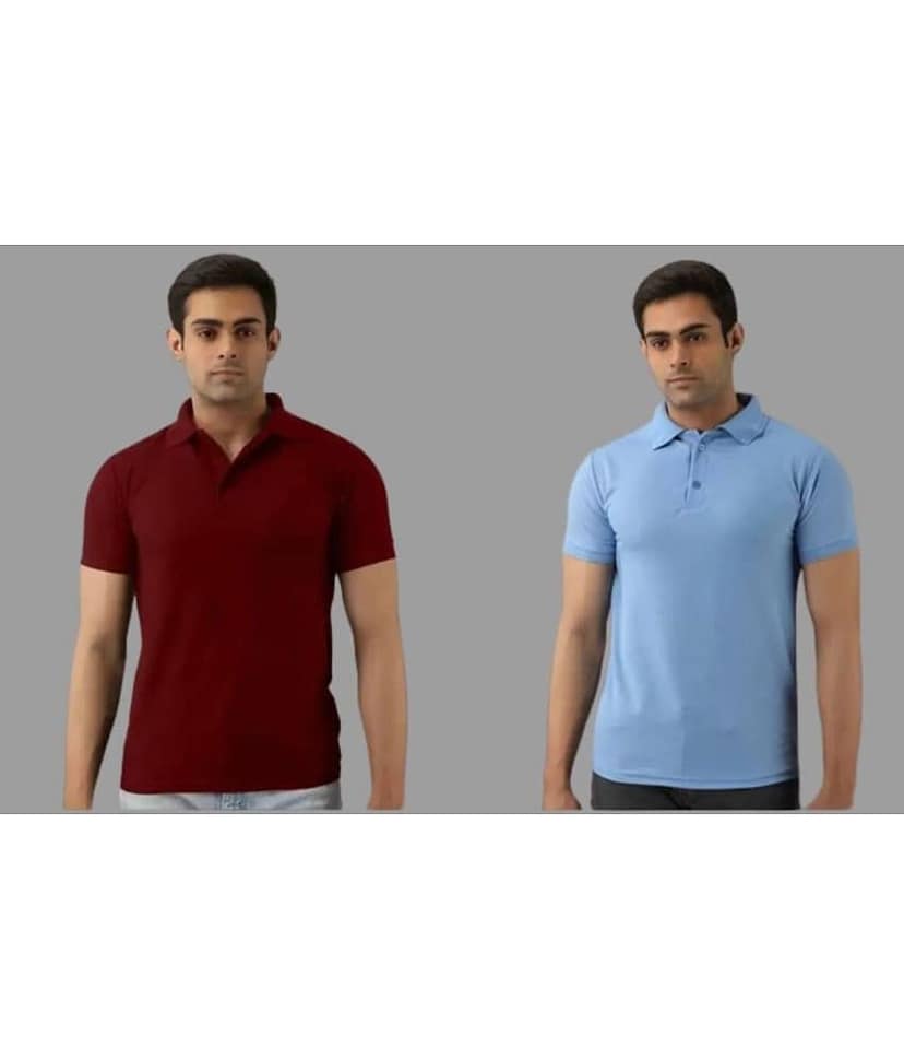 SKYRISE Pack of 2 Cotton Blend Slim Fit Solid Half Sleeves Men's Polo T Shirt ( Multicolor )