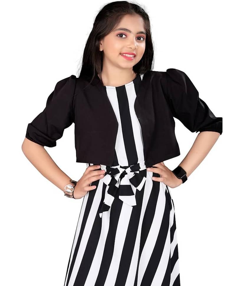 Aarya Creation Crepe Fit And Flare Dress For Girls ( Pack of 1 , Red ) view 2