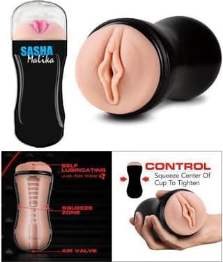 KAMAHOUSE SASHA MALIKA MALE POCKET PUSSY MASTURBATOR CUP WITH FREE LUBE-U.S.A